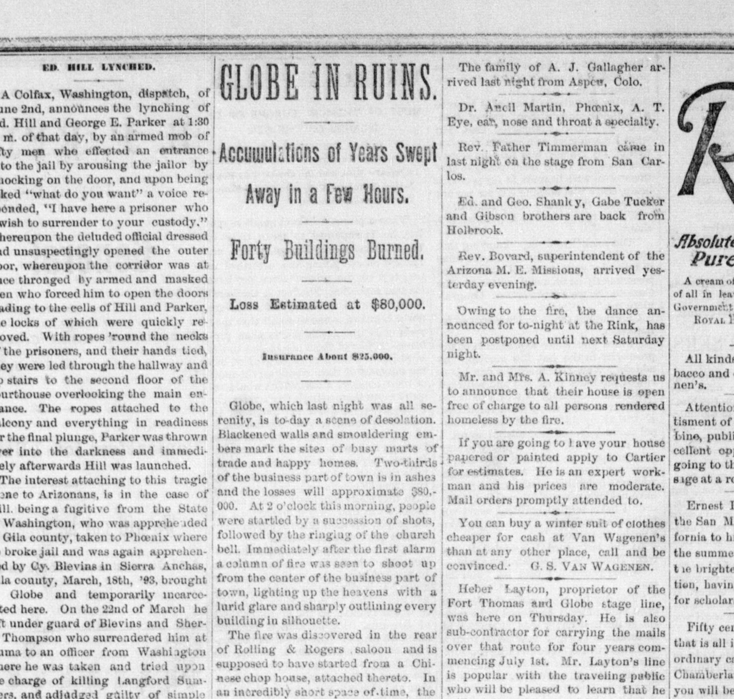 Arizona Silver Belt article on 1894 fire in Globe